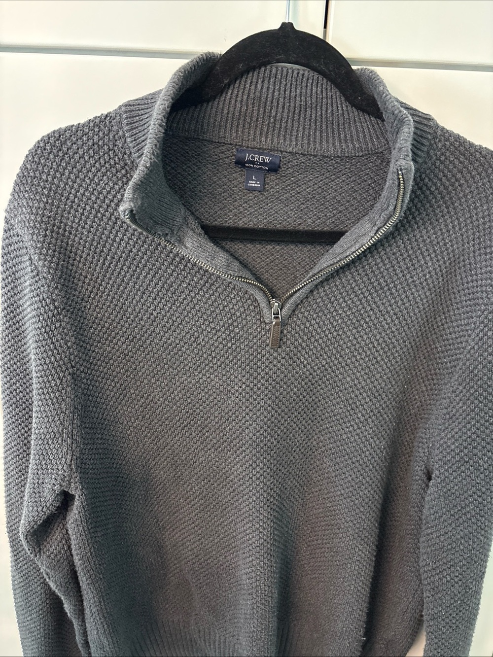 J. Crew Men’s Charcoal Quarter-Zip Textured Knit Sweater - Picture 1 of 6